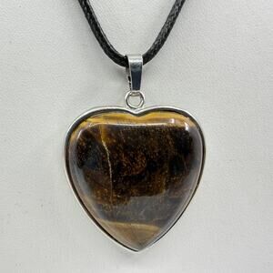 Tiger Eye Heart Pendant Necklace Statement Boho Gift Y2K Classic Fashion Jewelry